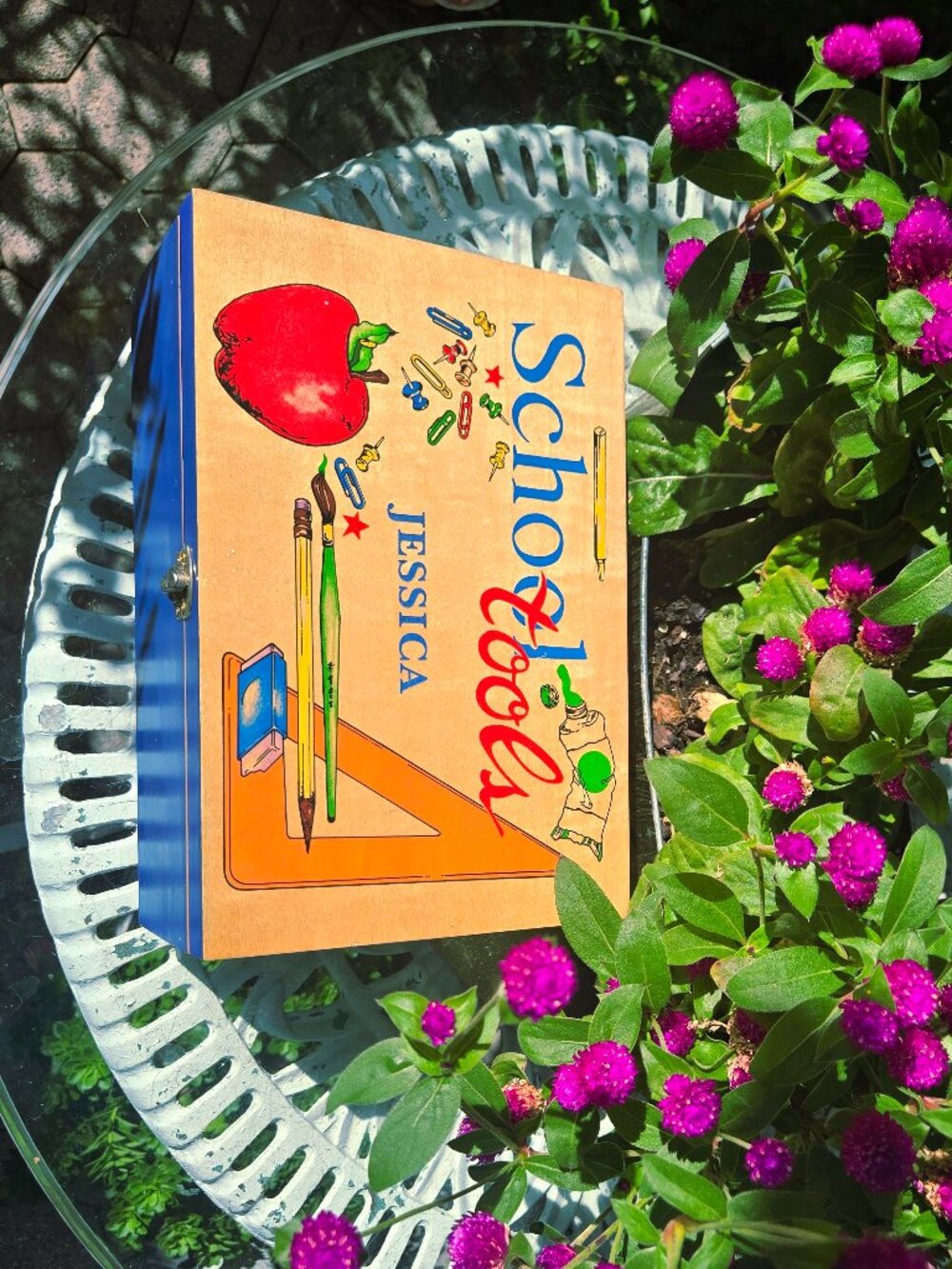 Personalized Jessica Wooden School Supply Box Vintage Keepsake Chest Storage Cas - Picture 7 of 16
